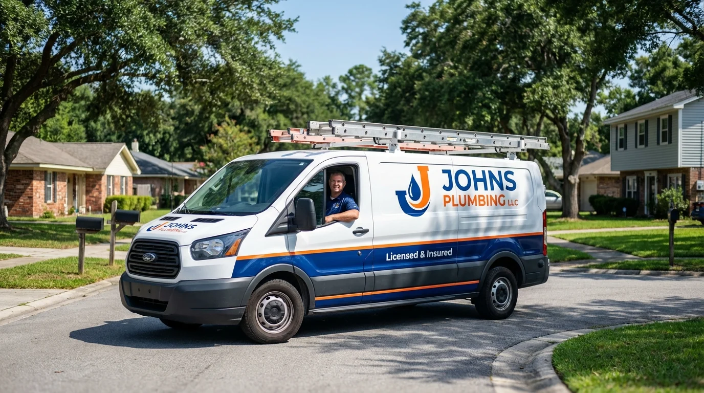 Johns Plumbing LLC service van in Farmersville, TX