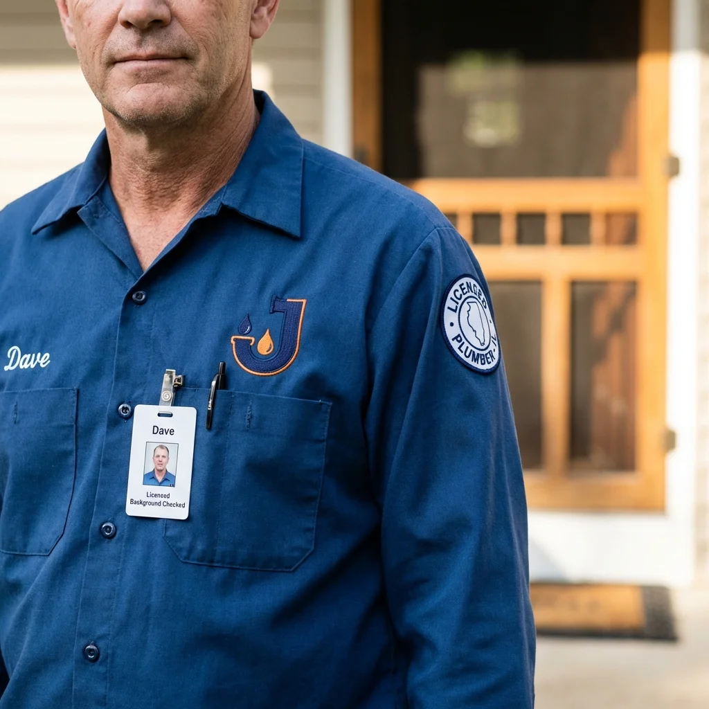 Licensed plumber showing ID badge in Farmersville, TX