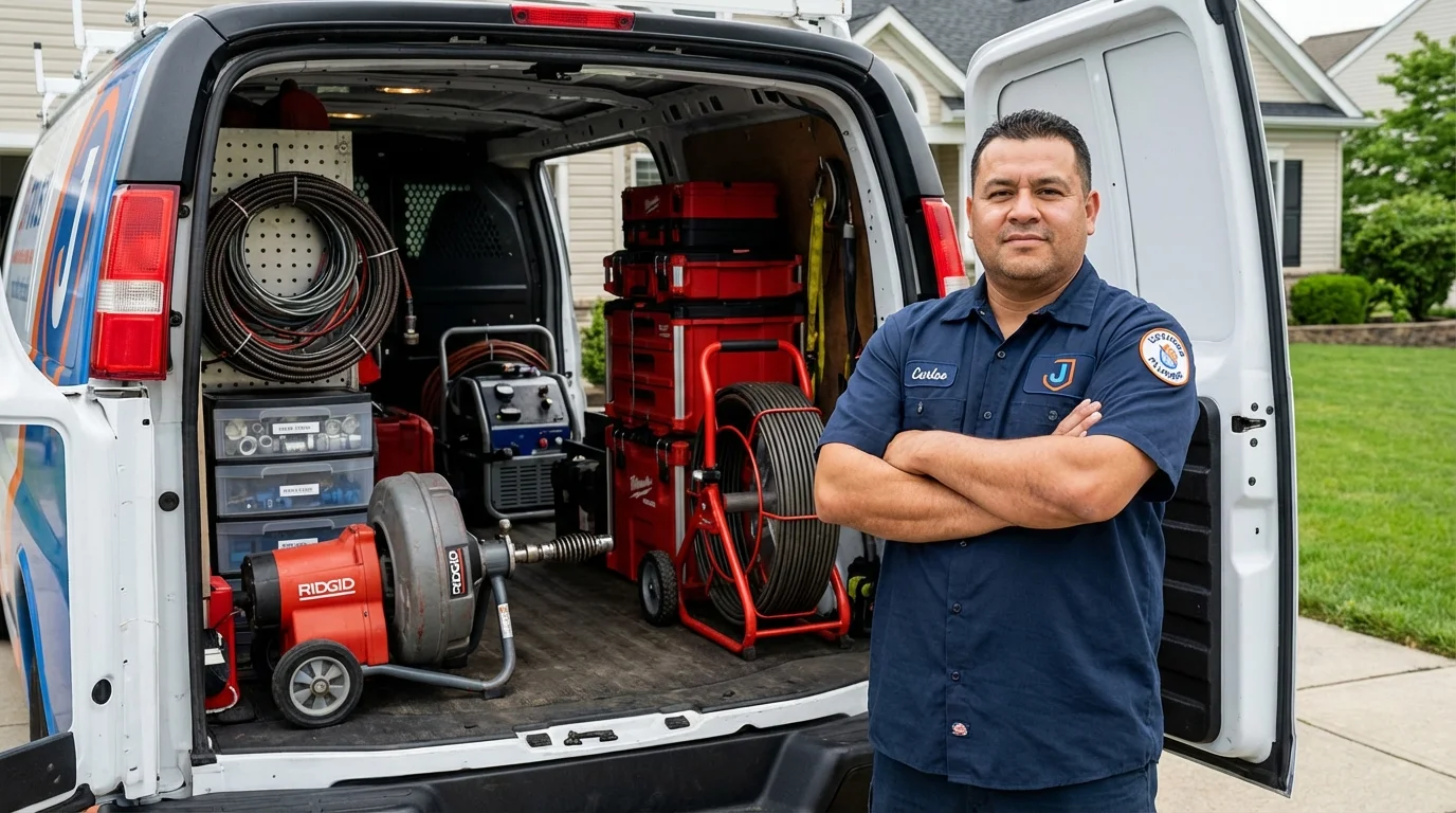 Professional drain cleaning equipment and Johns Plumbing LLC plumber in Farmersville
