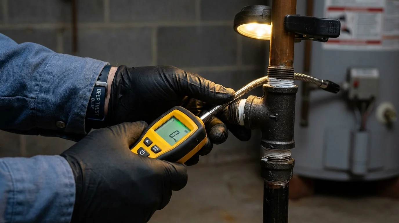 Gas leak detection with electronic sniffer by Johns Plumbing LLC in Farmersville